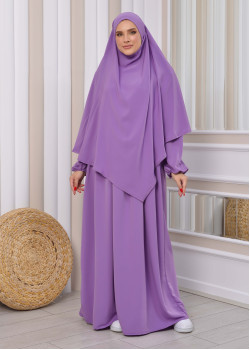 طقم قطعتين شرشف للمحجبات فستان + درع  829 - ليلك