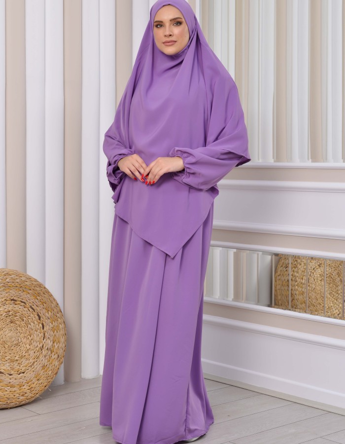 طقم قطعتين شرشف للمحجبات فستان + درع  829 Lila