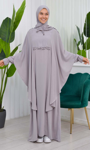 طقم شرعي فاخر مع شال - كود 835 - فضي