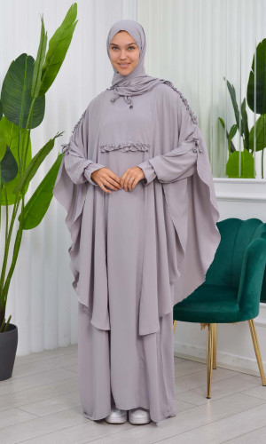 طقم شرعي فاخر مع شال - كود 835 - فضي