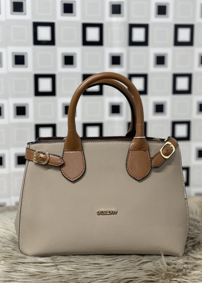 حقيبة يد وذراع نسائية جلد  متوسطة الحجم بسحاب 951 Bej