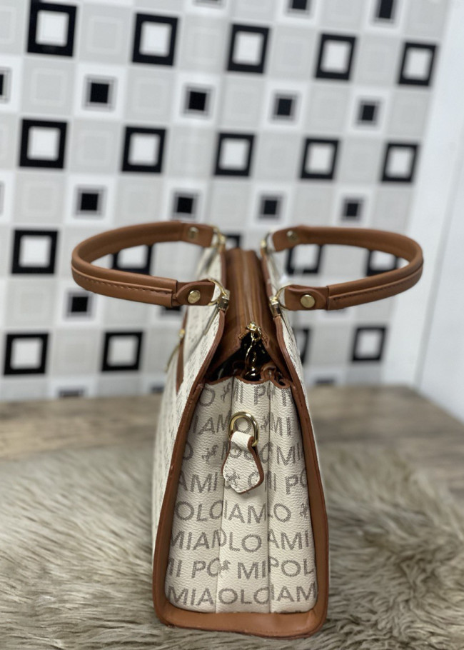 حقيبة يد وذراع نسائية جلد متوسطة الحجم بسحاب 960-4 Bej