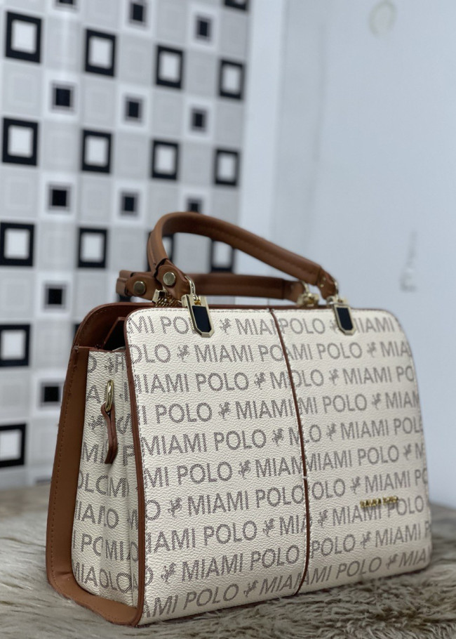 حقيبة يد وذراع نسائية جلد متوسطة الحجم بسحاب 960-4 Bej