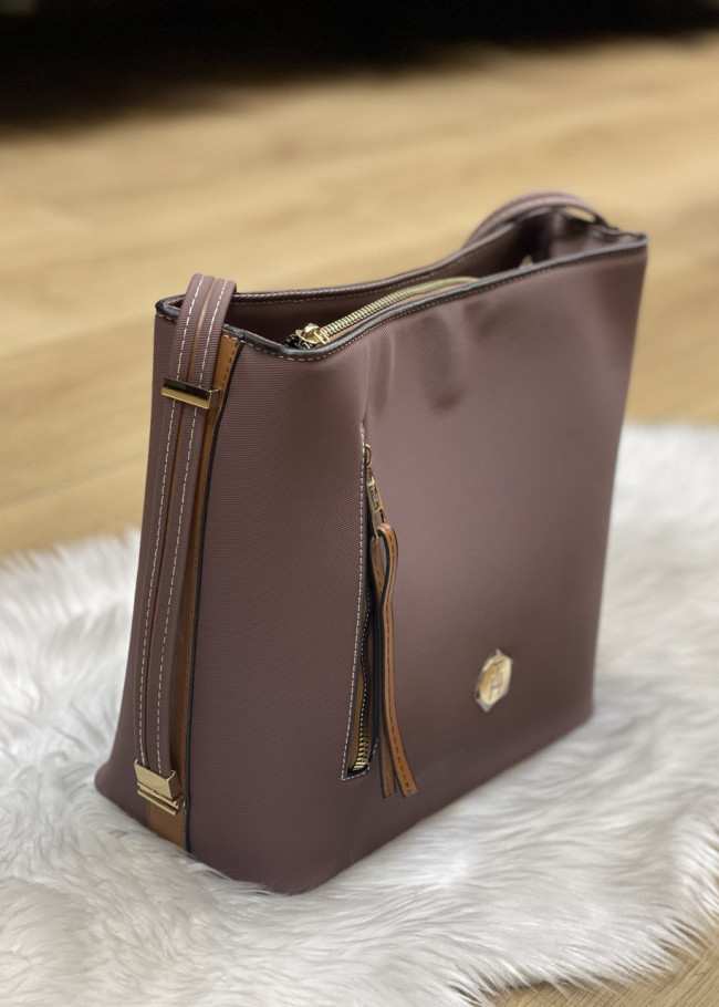 حقيبة يد وذراع نسائية كبيرة الحجم مصنوعة من الجلد بسحاب 955 mor