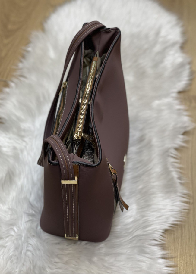 حقيبة يد وذراع نسائية كبيرة الحجم مصنوعة من الجلد بسحاب 955 mor