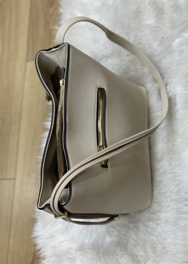 حقيبة يد وذراع نسائية كبيرة الحجم مصنوعة من الجلد بسحاب 955 Bej