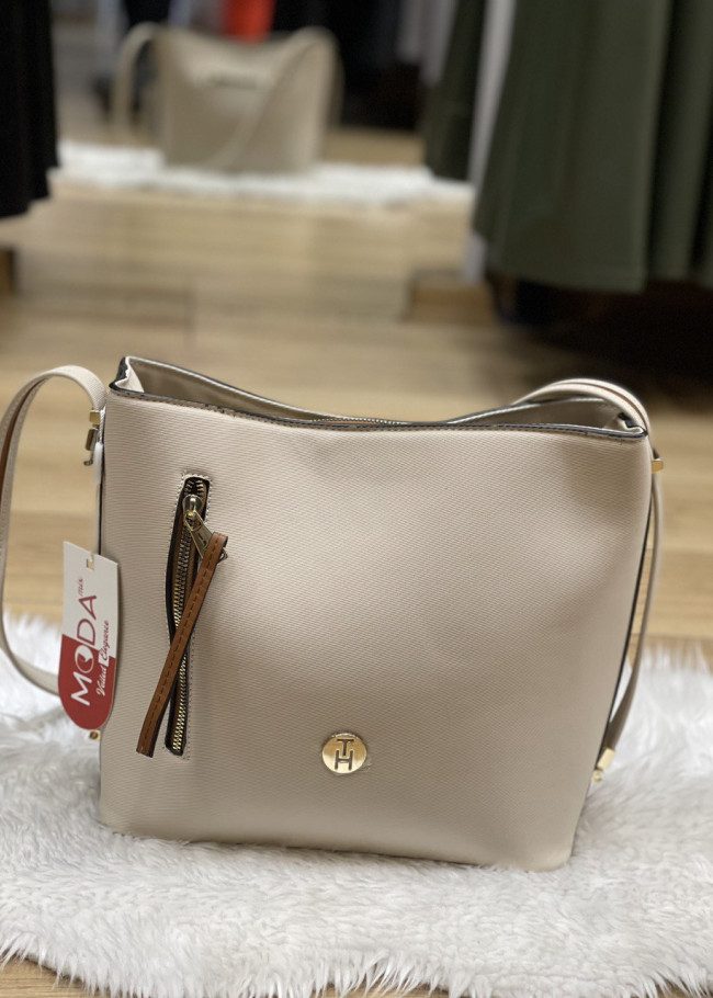 حقيبة يد وذراع نسائية كبيرة الحجم مصنوعة من الجلد بسحاب 955 Bej