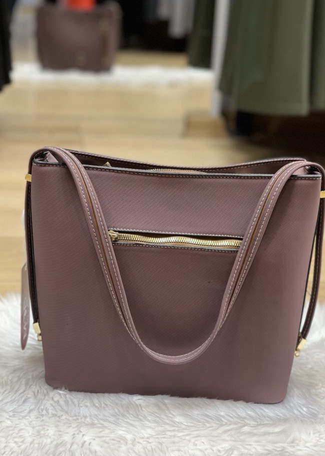 حقيبة يد وذراع نسائية كبيرة الحجم مصنوعة من الجلد بسحاب 955 mor