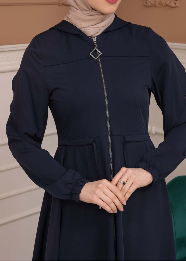 Modest Abaya With Flared Sleeve Detail 677 Lacivert