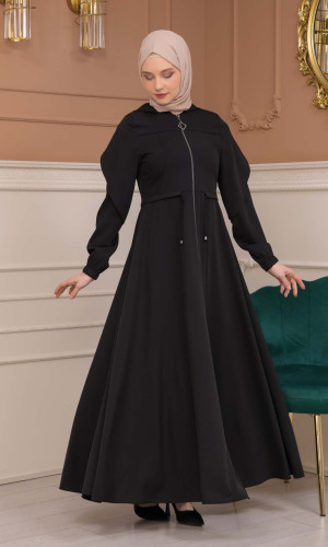 Modest Abaya With Flared Sleeve Detail 677 - black