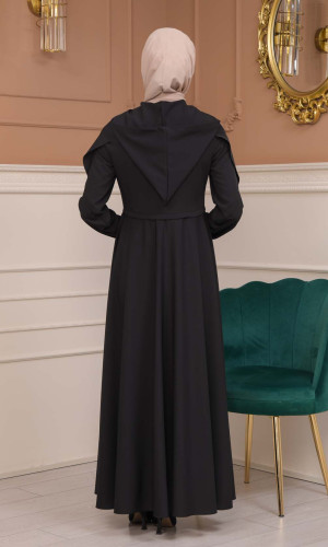 Modest Abaya With Flared Sleeve Detail 677 - black
