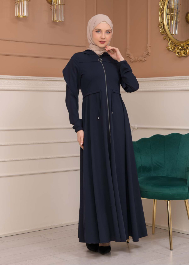 Modest Abaya With Flared Sleeve Detail 677 Lacivert