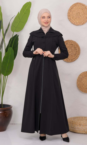 Modest Topcoat With Buttoned Detail 1220 - black