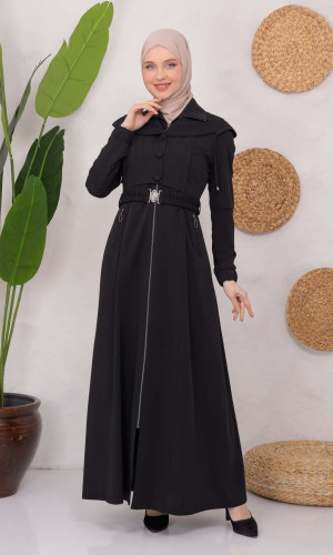 Modest Topcoat With Buttoned Detail 1220 - black
