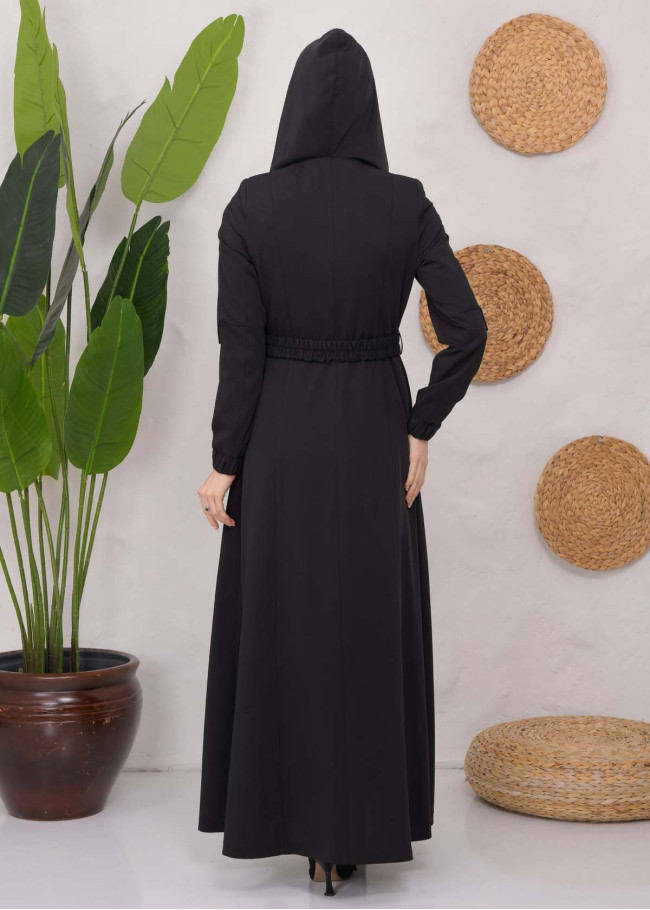 Modest Topcoat With Buttoned Detail 1220 Siyah