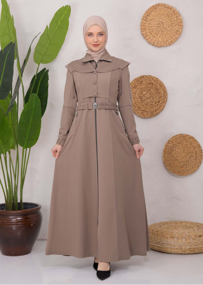 Modest Topcoat With Buttoned Detail 1220 Bej