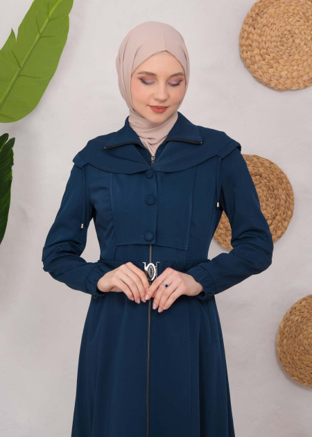 Modest Topcoat With Buttoned Detail 1220 Turkuaz