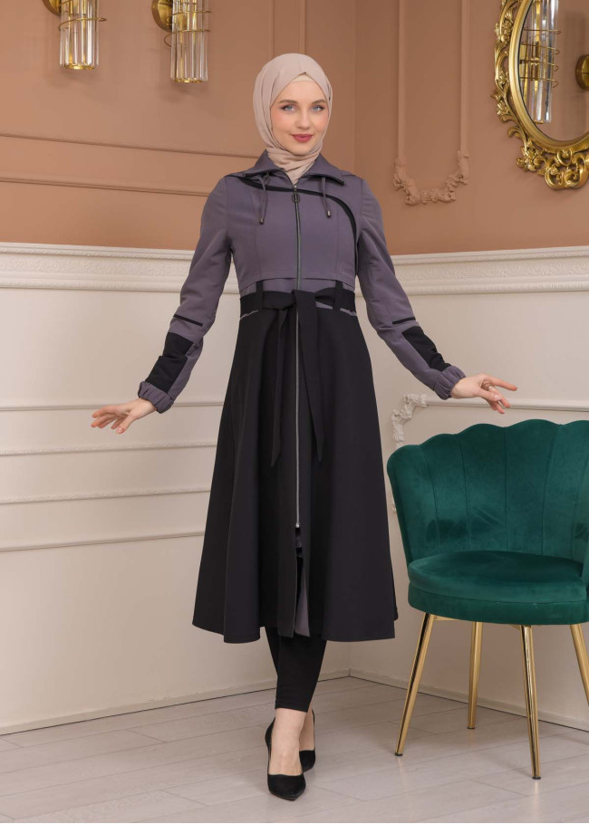 Modest Tow Colored Linen Trench Coat 1223 - Anthracite