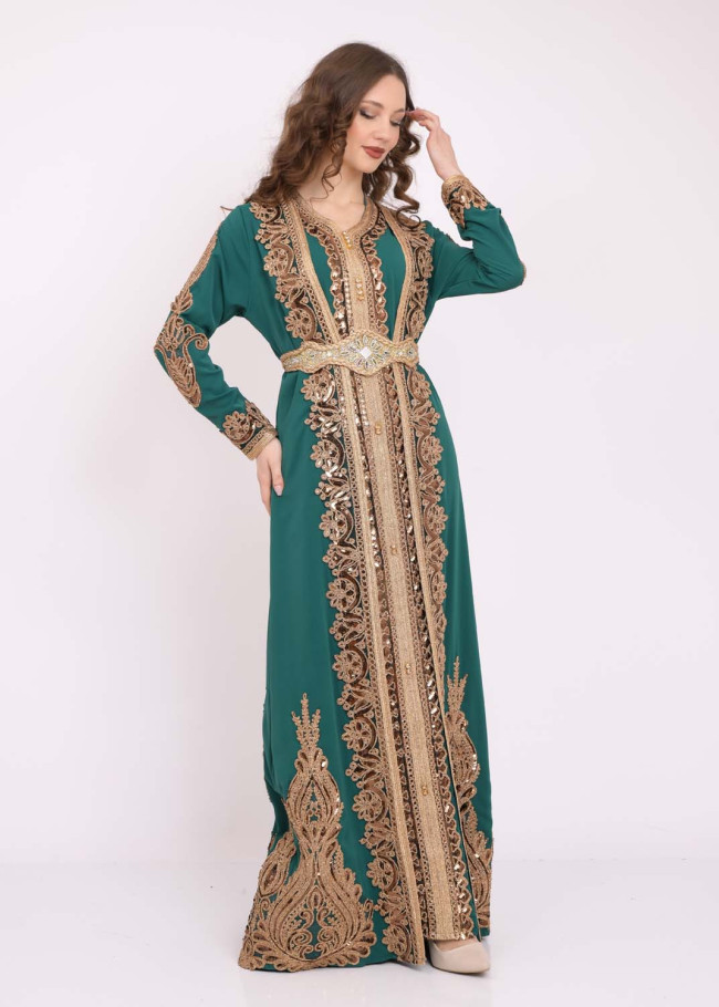 قفطان نسائي ملكي قطعتين 4102 Yeşil