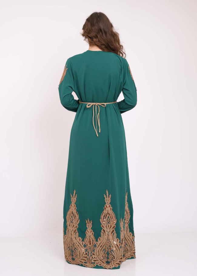 قفطان نسائي ملكي قطعتين 4102 Yeşil