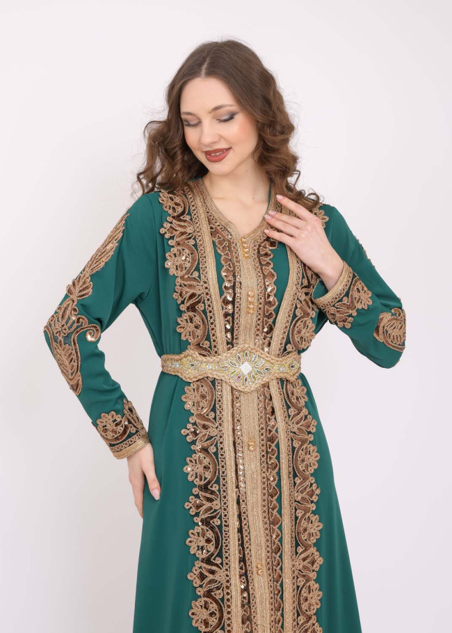 قفطان نسائي ملكي قطعتين 4102 Yeşil