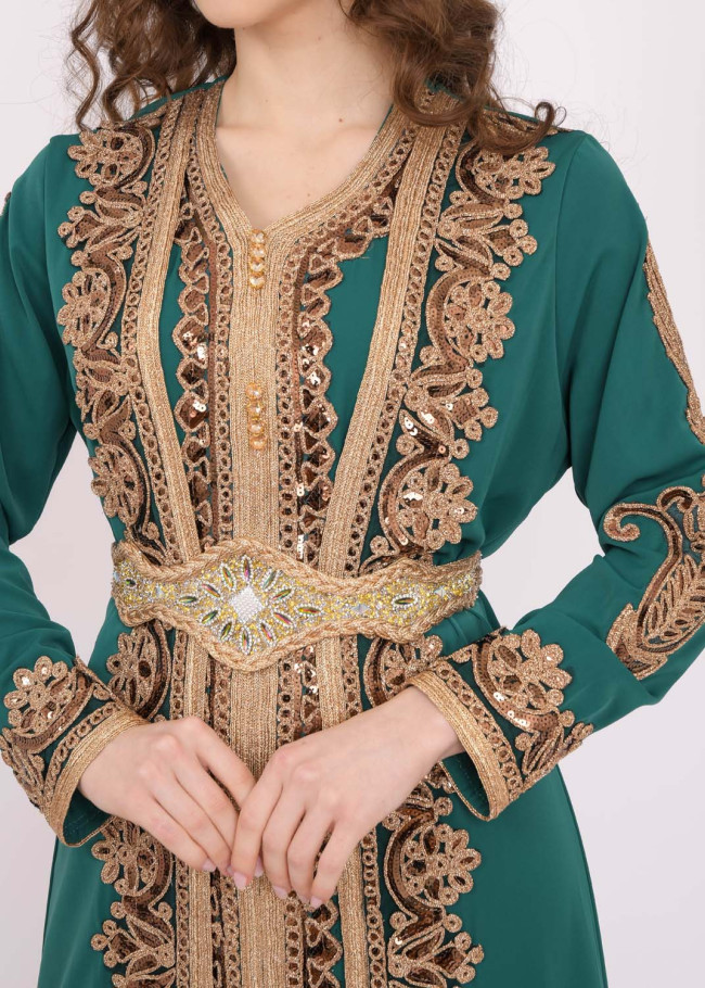 قفطان نسائي ملكي قطعتين 4102 Yeşil