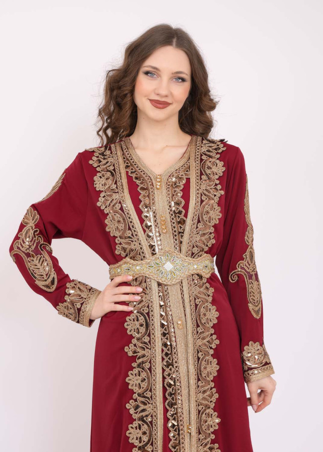 قفطان نسائي ملكي قطعتين 4102 Bordo