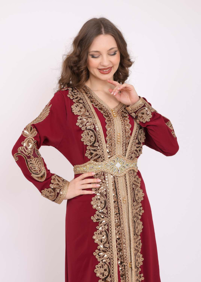 قفطان نسائي ملكي قطعتين 4102 Bordo