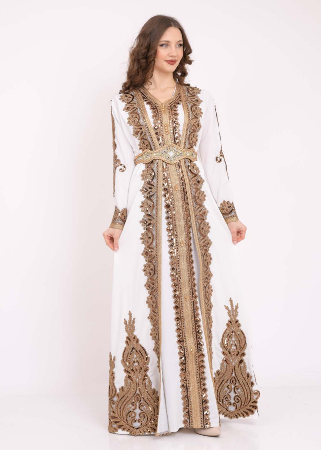 قفطان نسائي ملكي قطعتين 4102 Beyaz