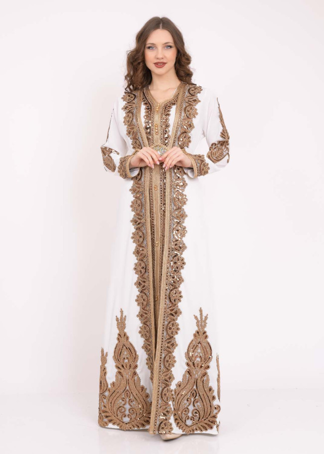 قفطان نسائي ملكي قطعتين 4102 Beyaz