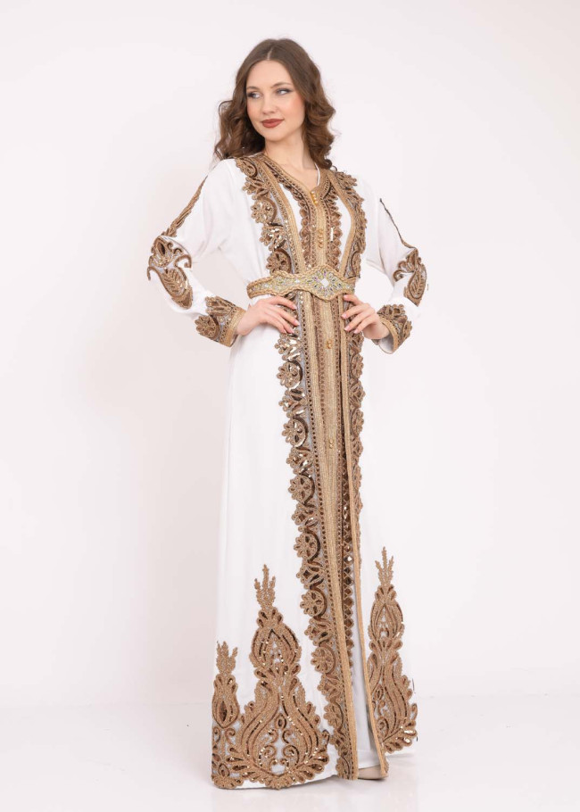 قفطان نسائي ملكي قطعتين 4102 Beyaz