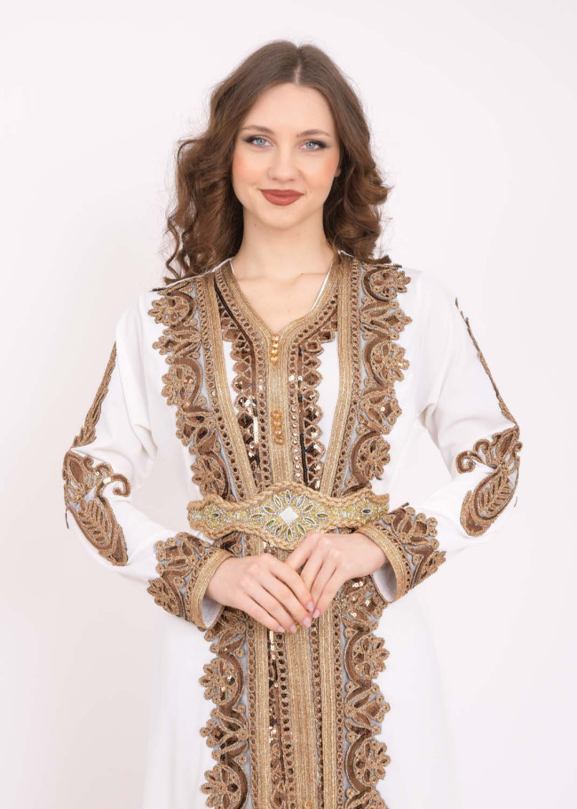 قفطان نسائي ملكي قطعتين 4102 Beyaz