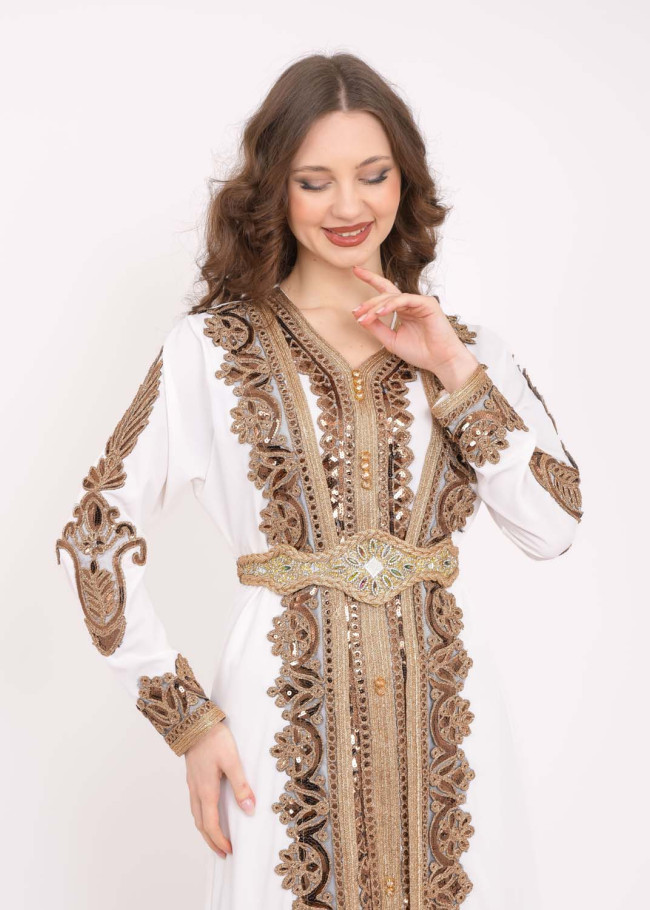 قفطان نسائي ملكي قطعتين 4102 Beyaz