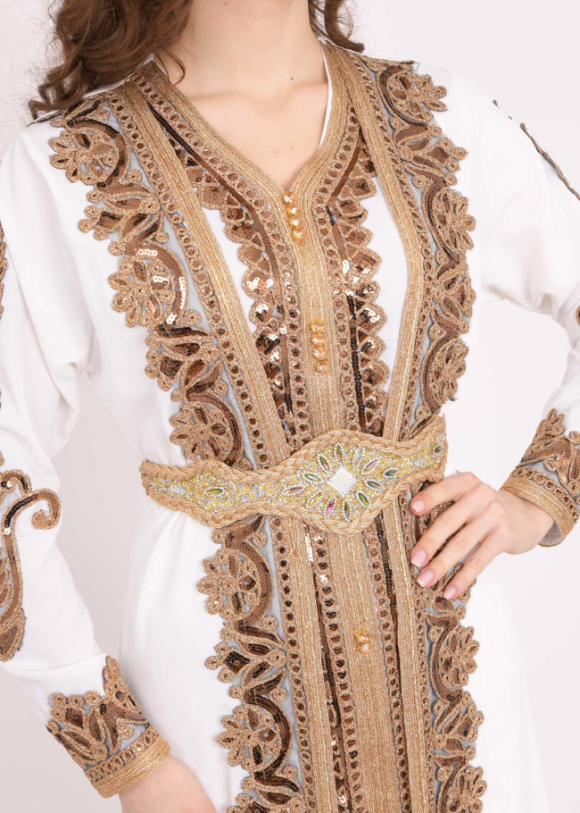 قفطان نسائي ملكي قطعتين 4102 Beyaz