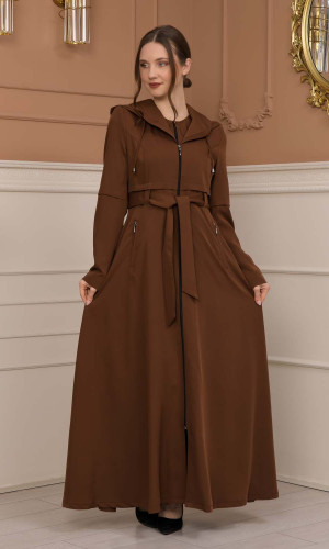 مانطو برادا نسائي ياقة بليسه 1225 - ترابي