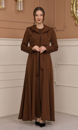 مانطو برادا نسائي ياقة بليسه 1225 - ترابي