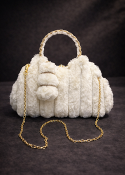 Moderne Handtasche mit langer Metallkette 989 - Ecru