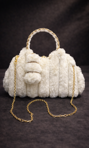 Moderne Handtasche mit langer Metallkette 989 - Ecru