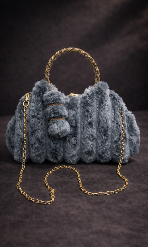 Moderne Handtasche mit langer Metallkette 989 - Anthrazit