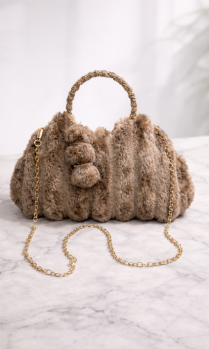 Stylish Handbag with Long Metal Chain 989 - ivory