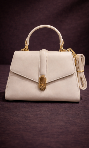 Elegant Handbag with Long Leather Strap 990 - beige
