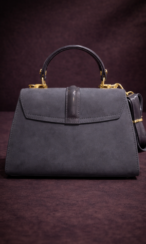 Elegant Handbag with Long Leather Strap 990 - gray