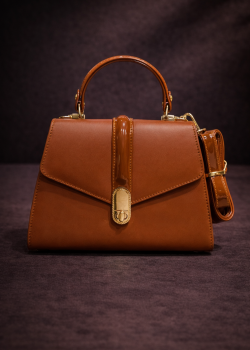 Elegante Handtasche mit langem Lederriemen 990 - Cognac