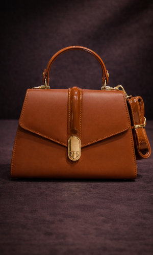 Elegante Handtasche mit langem Lederriemen 990 - Cognac