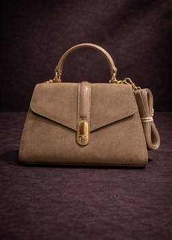 Elegante Handtasche mit langem Lederriemen 990 - Mausgrau