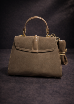Elegante Handtasche mit langem Lederriemen 990 - Mausgrau