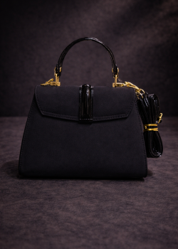 Elegante Handtasche mit langem Lederriemen 990 - Schwarz