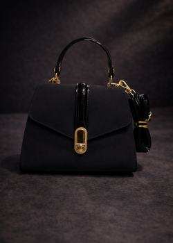 Elegante Handtasche mit langem Lederriemen 990 - Schwarz