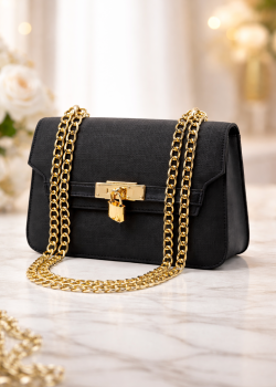 Elegante Handtasche mit langer Metallkette 991  - Schwarz