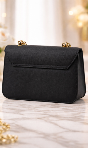 Sophisticated Handbag with Long Metal Chain 991  - black